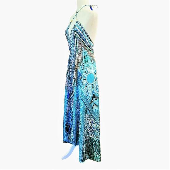 NWT La Moda Boho Bead Embellished Watercolor Hi-low Beach Cover-up Maxi Dress - Picture 5 of 9